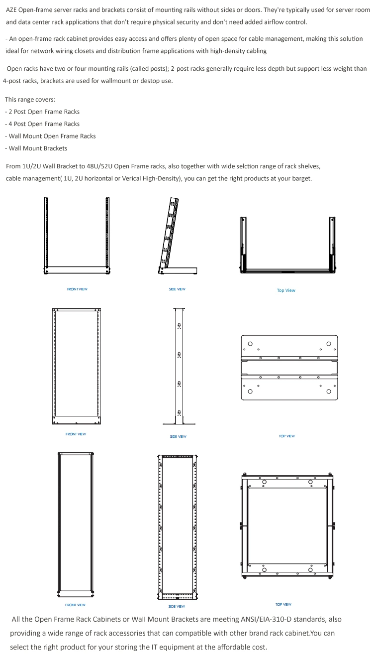 Aze 12u Open Frame Wall Mount Equipment Rack- 18in Deep -Row12u18